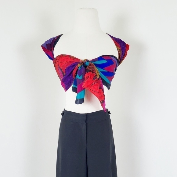 Silk Scarf Set Rectangular DIY Top Bandana abstract floral vintage retro - Picture 12 of 16